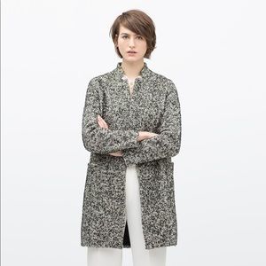 ZARA BLACK BOUCLE COAT GRAY COTTON WOOL JACKET